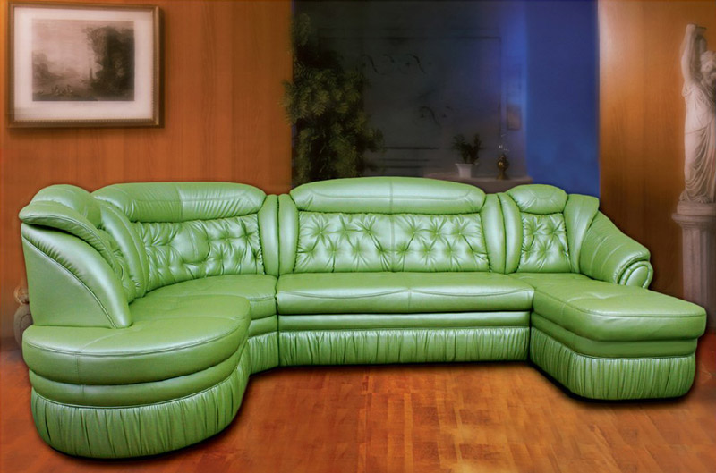 Зеленый диван из экокожи